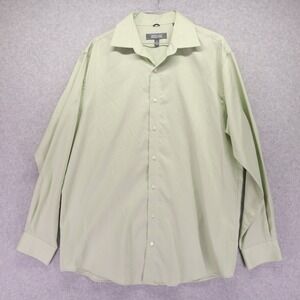 Kenneth Cole Reaction Shirt Mens Large 16 34/35 Button Green Striped Long Sleeve